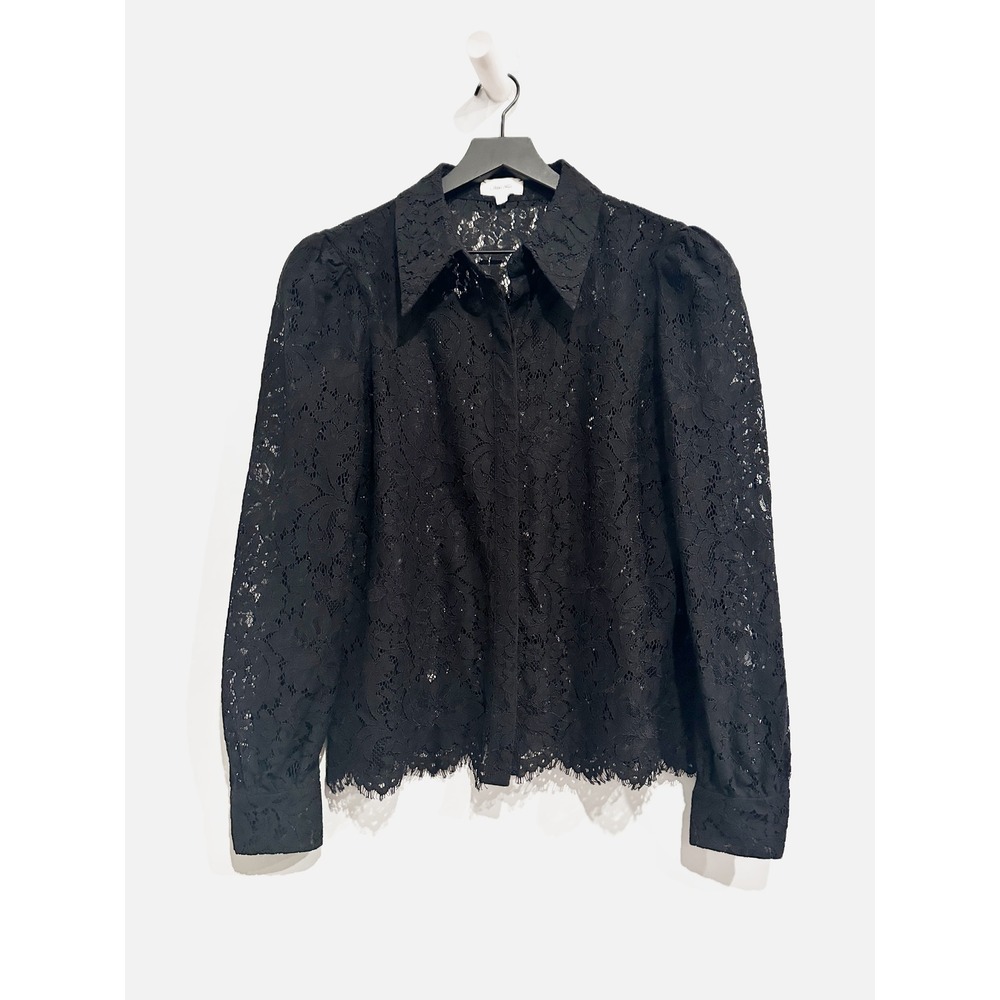 L'Agence Black Lace Button Down Blouse Size Medium Dark Romantic